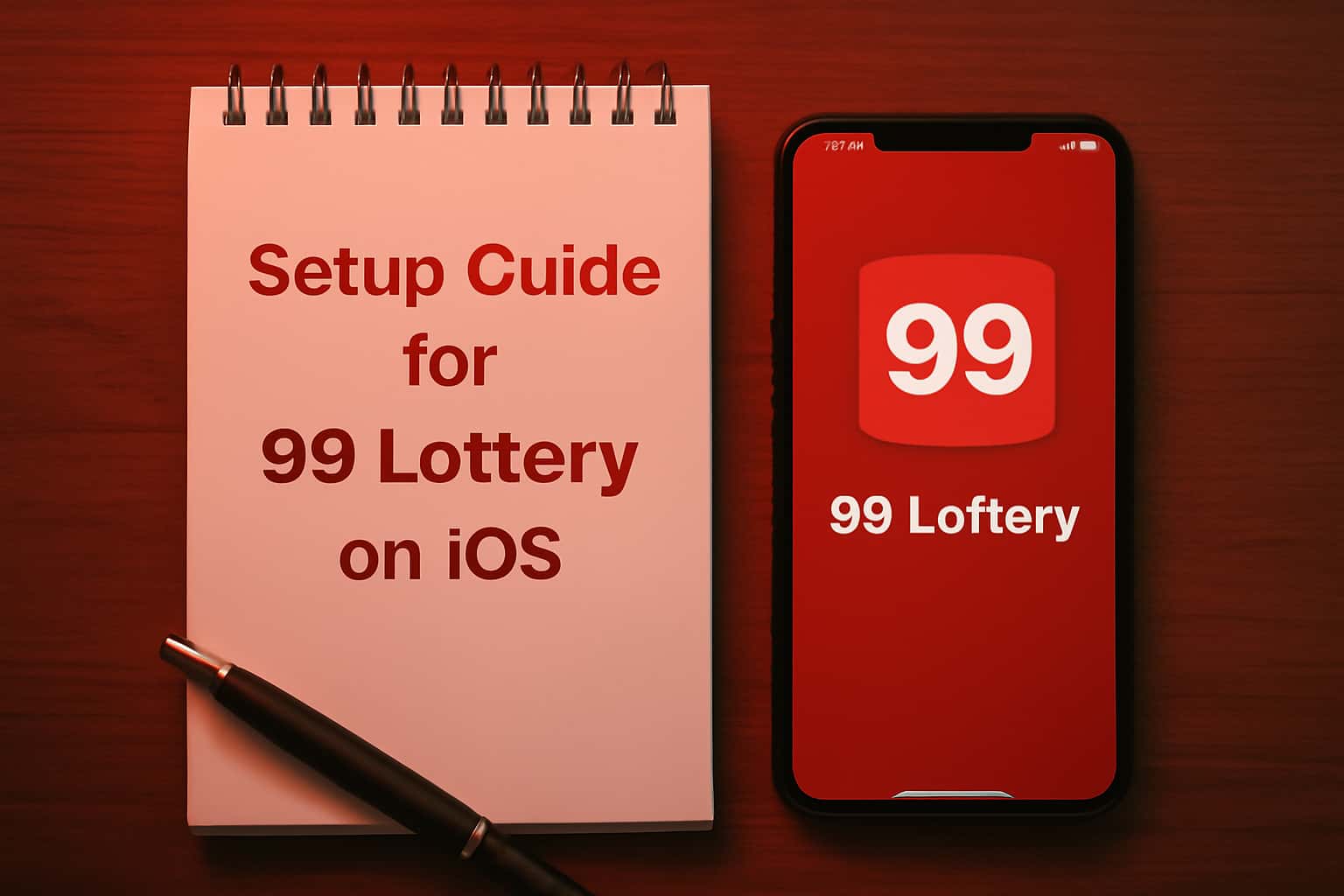 A scene depicting the setup process for 99 Lottery on iOS with clear references to the application.
