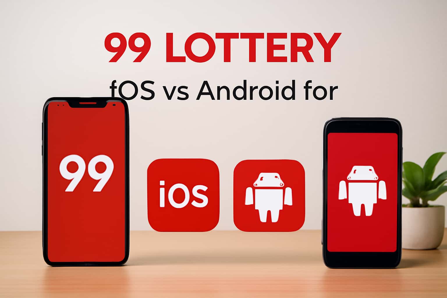 Visual comparison of iOS and Android platforms for 99 Lottery app.