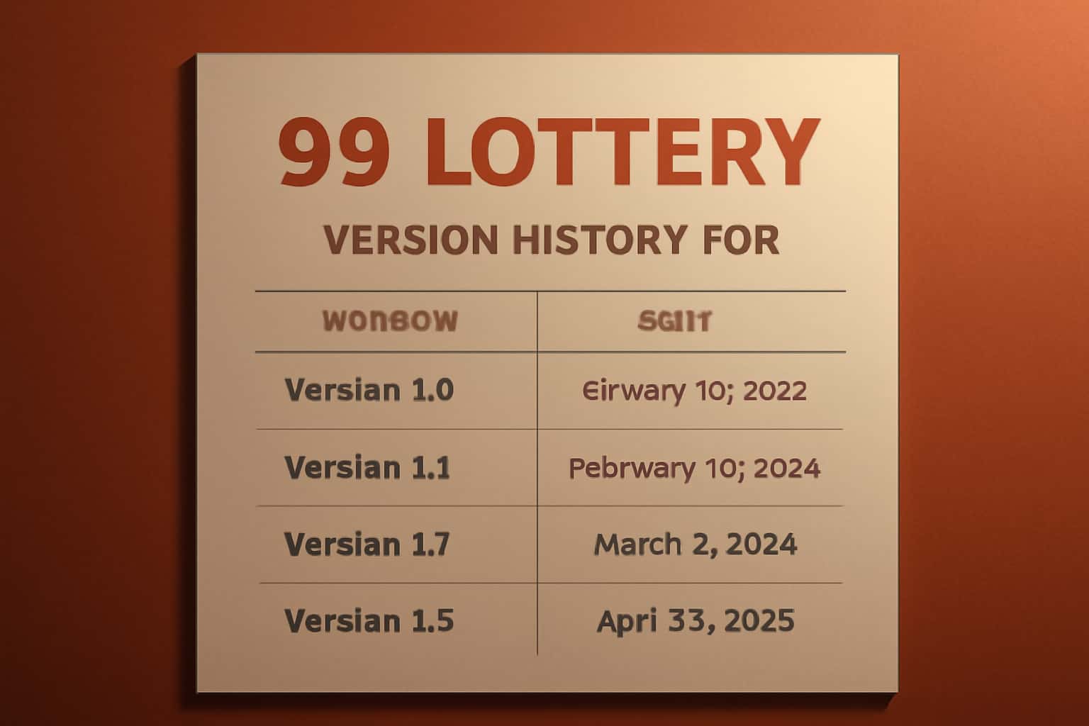 Informational scene depicting the Version History for 99 Lottery.