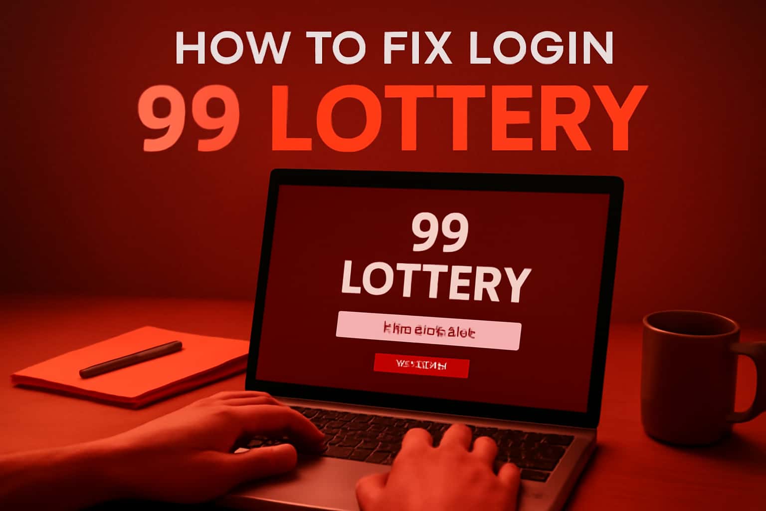 An informative scene depicting solutions for fixing login issues in the 99 Lottery app.