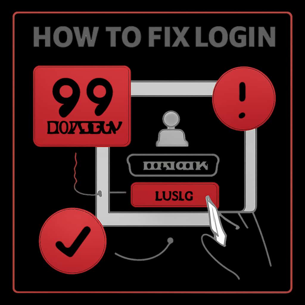 An educational diagram outlining steps to troubleshoot login issues in the 99 Lottery app.