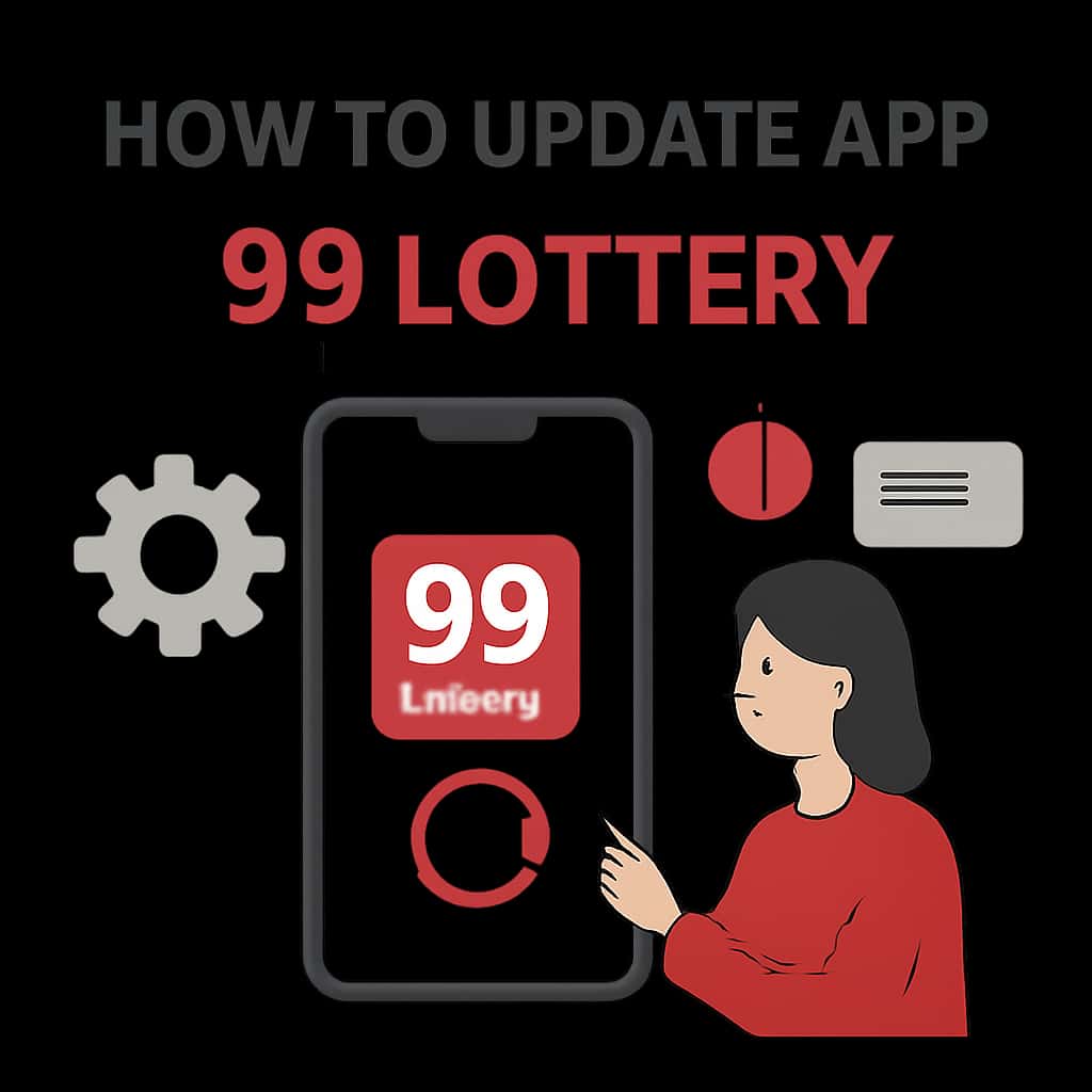 Illustration detailing steps to update the 99 Lottery app.