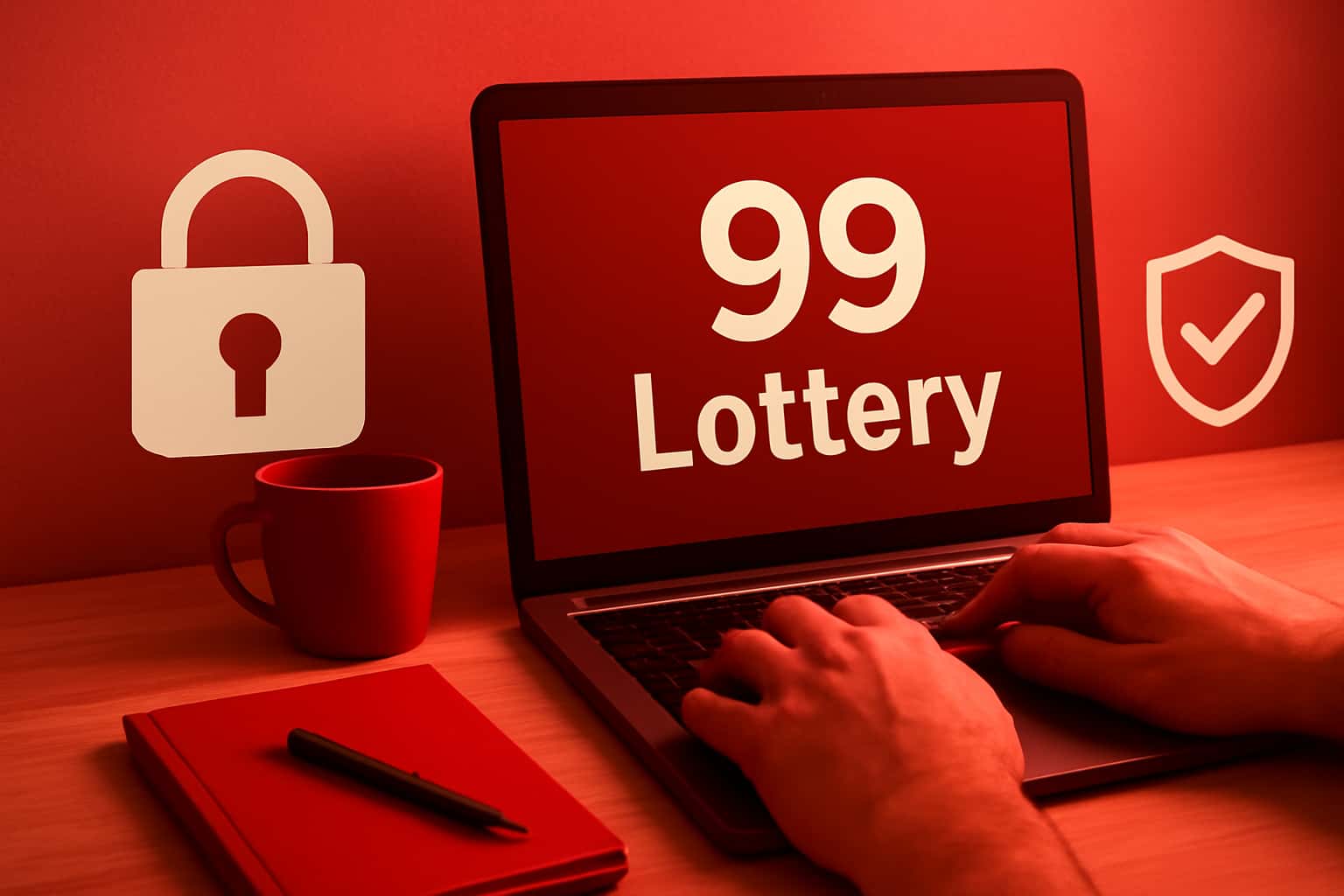 A futuristic depiction of securing a 99 Lottery account with digital elements.